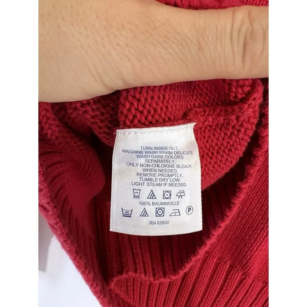 Lands' End Mens‎ Red 100% Cotton Crew Neck Heavyweight Drifter Sweater L Preppy